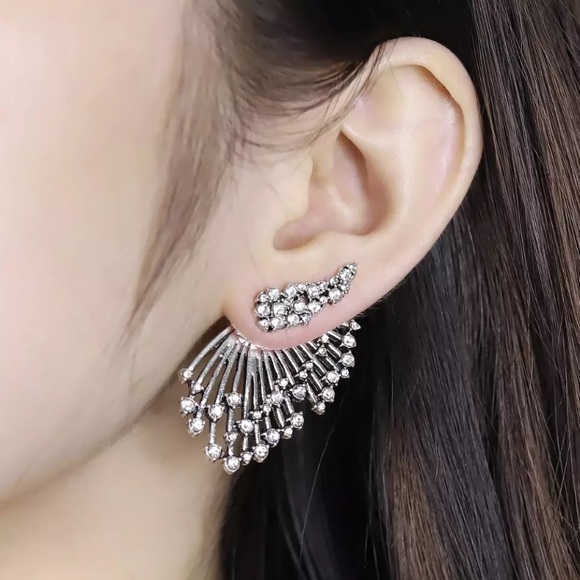 “Deja Vu” Abstract Diamond Unique Gothic/Biker/Punk Rustic Silver AntiqueEarring - Picture 2 of 8